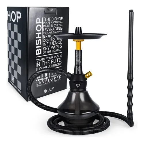 Narguile Bishop Triton Hookah Completo Preto/Dourado